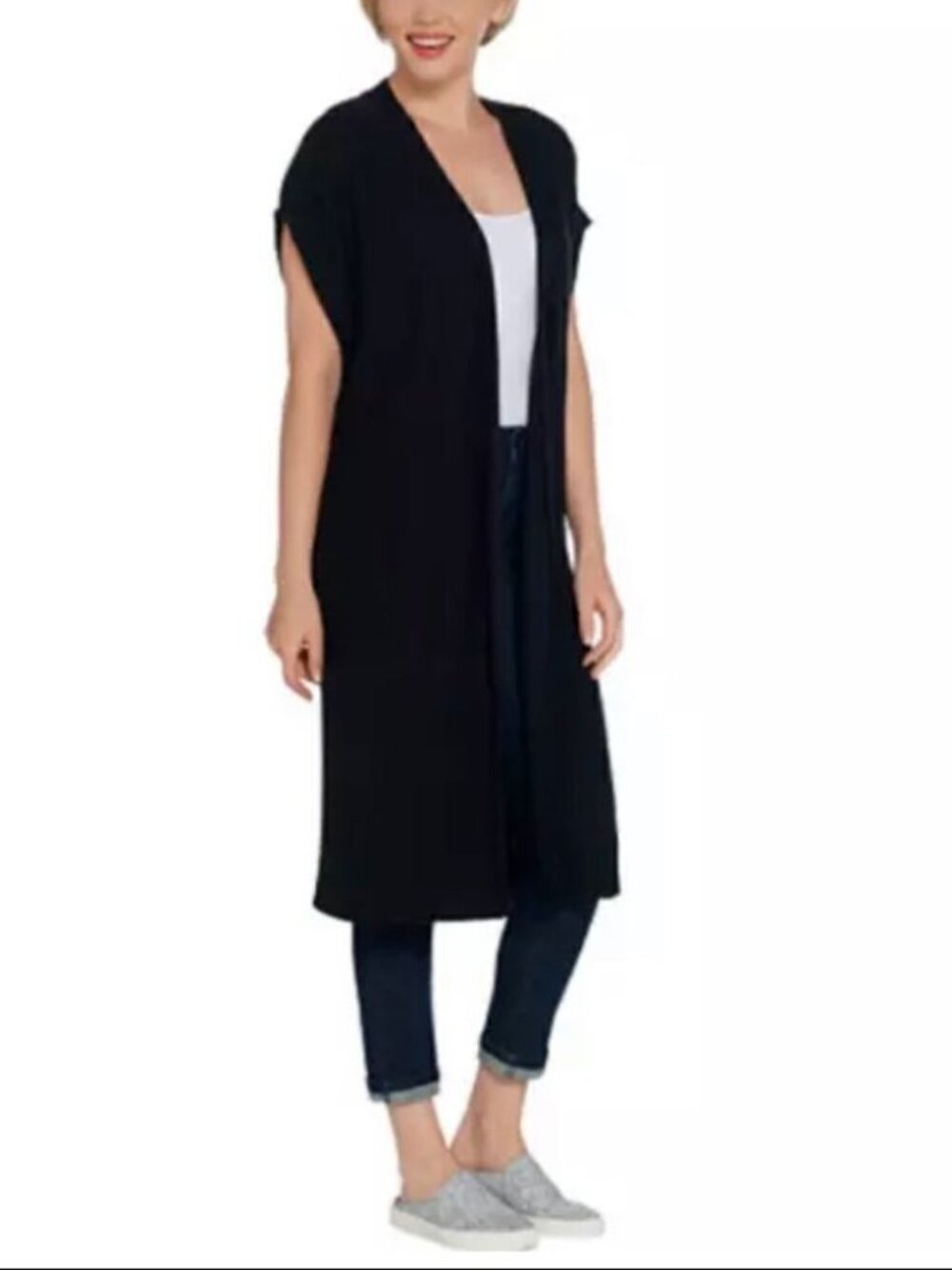 Martha Stewart Mixed Stitch Open Front Long Cardigan
